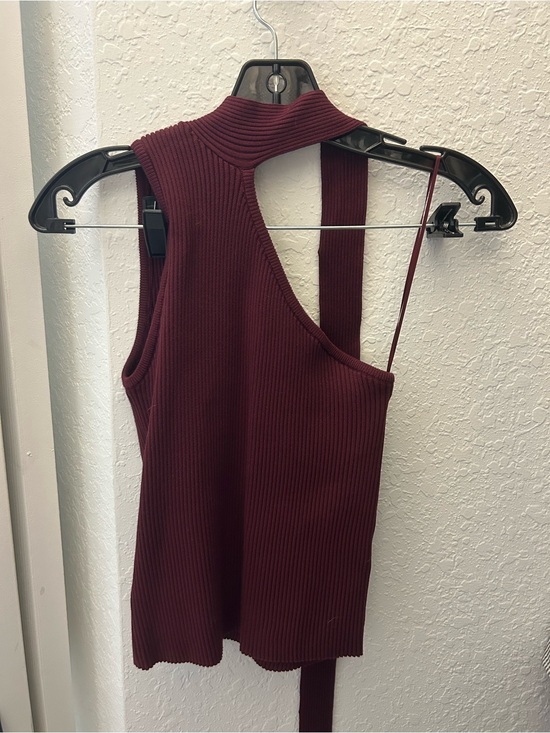 Lucy Paris Tops - Lucy Paris Ribbed Asymmetric Halter Tank - Burgundy